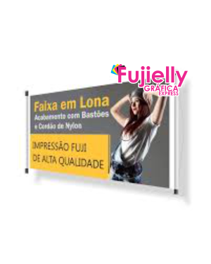 FAIXA BANNER 80X220 Lona 440G 80X220 4x0 Brilho Madeira e cordinha 