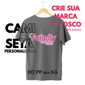 Camiseta Cinza 100% Poliester Tecido Poliéster Estampa Colorida A4  Sublimação  