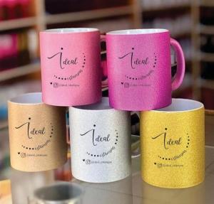 Caneca com glitter 325 ml Porcelana Termosensível 96x220mm  Sublimação  