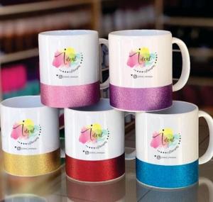Caneca faixa de glitter 325 ml Porcelana Termosensível 96x150mm Preta Fosco Sublimação  