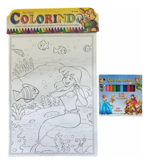 Kit Colorindo Desenho para Colorir + Giz de Cera 12 Cores      