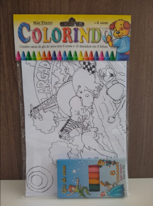 Kit Colorindo Desenhos para Colorir + Giz de Cera 12 Cores      