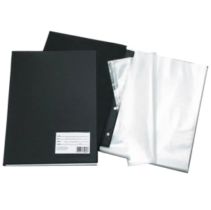 Pasta Catálogo com 10 Envelopes e 4 Colchetes PVC, Papelão, Metal, PEBD 245x335x20mm Preto   