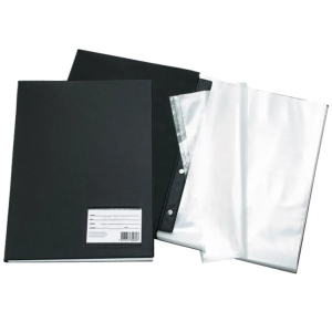 Pasta Catálogo com 100  Envelopes e 4 Colchetes e Visor PVC, Papelão, Metal, PEBD 245x335x20mm Preto   